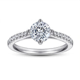 Round Zircon Four Prongs Cathedral Silver Ring